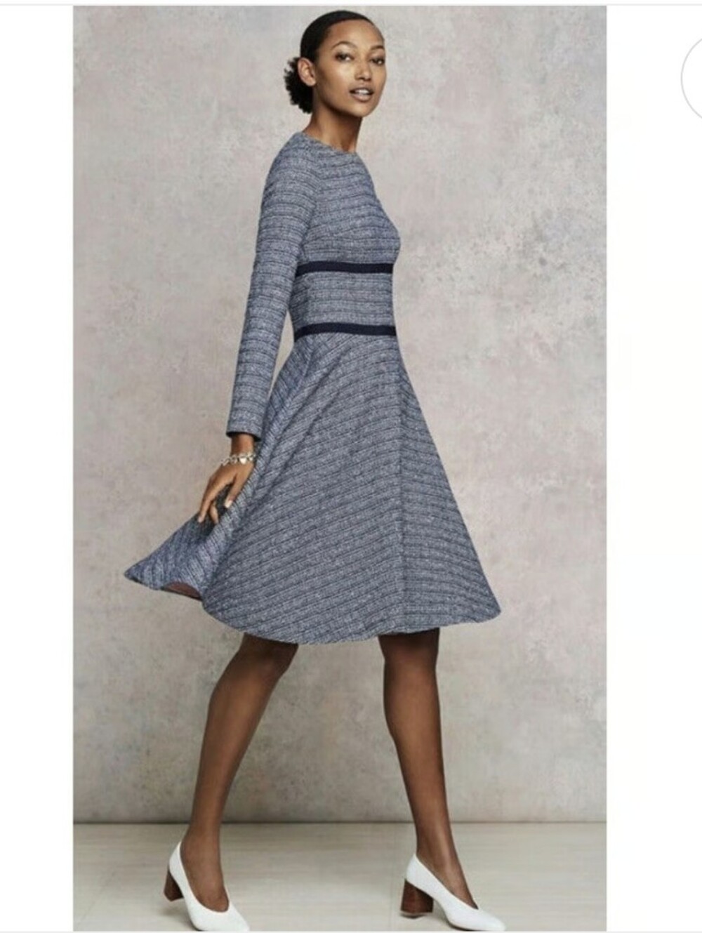 The Fold Of London Southerby Tweed A Line Dress, UK 12 (US 8), Navy Blue Multi - Picture 7 of 10